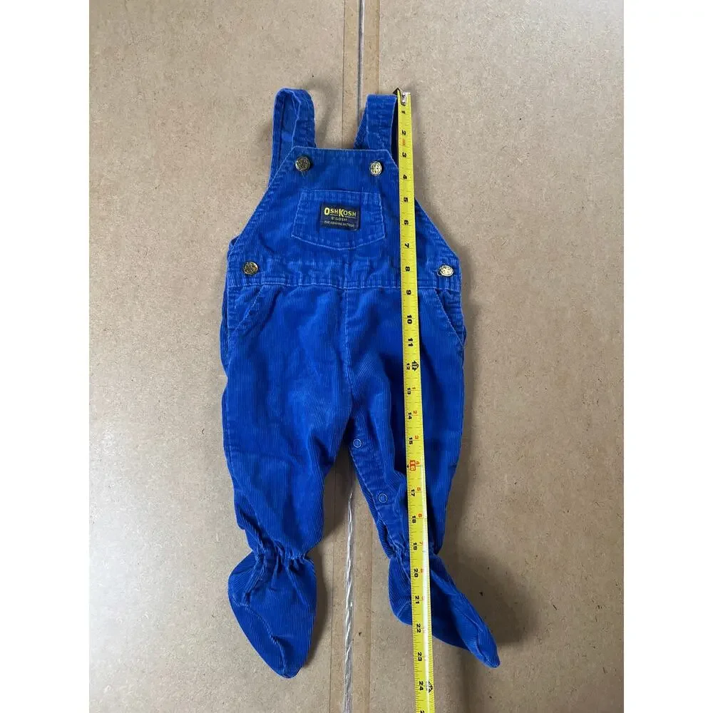 VTG Osh Kosh B' Gosh Dark Wash Denim Footed Vestback Overalls 6/9 Months USA!